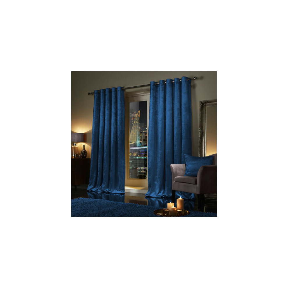 Supreme Bedding Ltd (46" X 54" (116Cm X 137Cm), Navy) Luxury Velvet Curtains Ready Made Eyelet Ring Top Blue