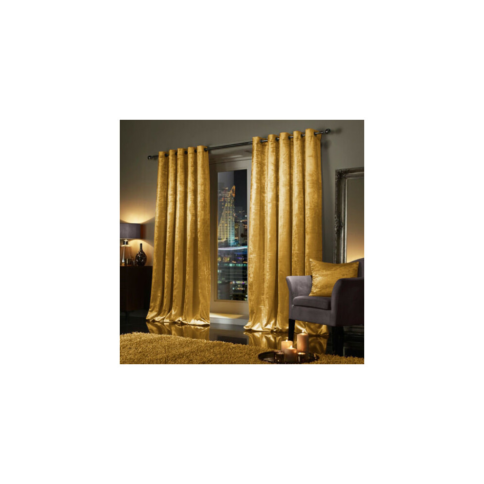 (66" x 72" (168cm x 183cm), Ochre) Luxury Velvet Curtains Ready Made Eyelet Ring Top