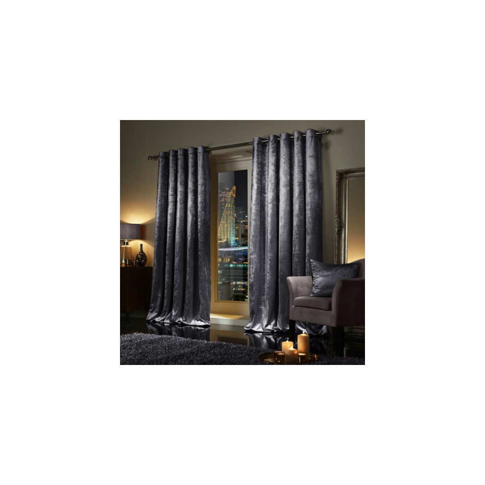 (66" x 90" (168cm x 228), Charcoal) Luxury Velvet Curtains Ready Made Eyelet Ring Top