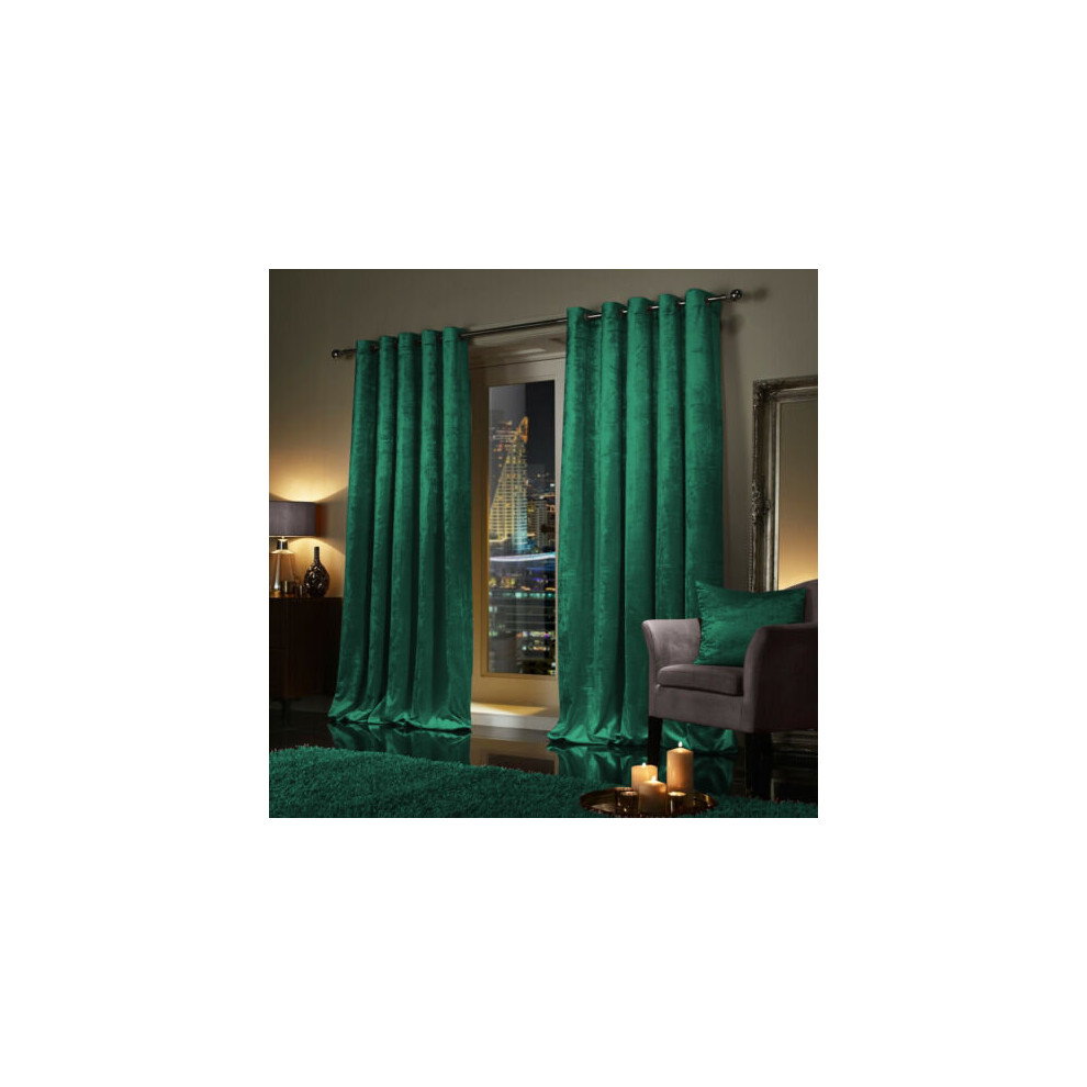 (90" x 90" (228cm x 228cm), Green Emerald) Luxury Velvet Curtains Ready Made Eyelet Ring Top