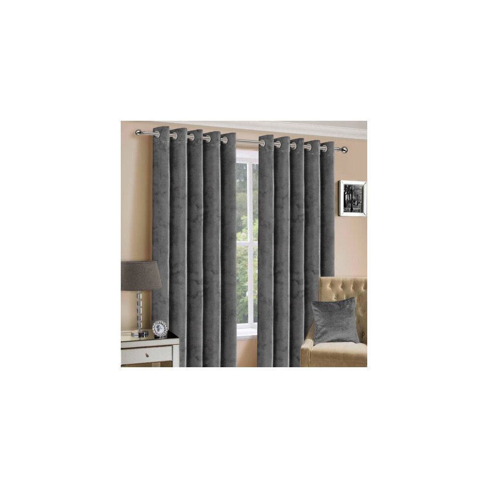 (46" x 54" (116cm x 137cm), Grey) Luxury Velvet Curtains Ready Made Eyelet Ring Top-image-OPC-PBCF7Z8-NEW