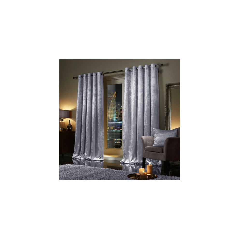 (66" x 72" (168cm x 183cm), Grey) Luxury Velvet Curtains Ready Made Eyelet Ring Top