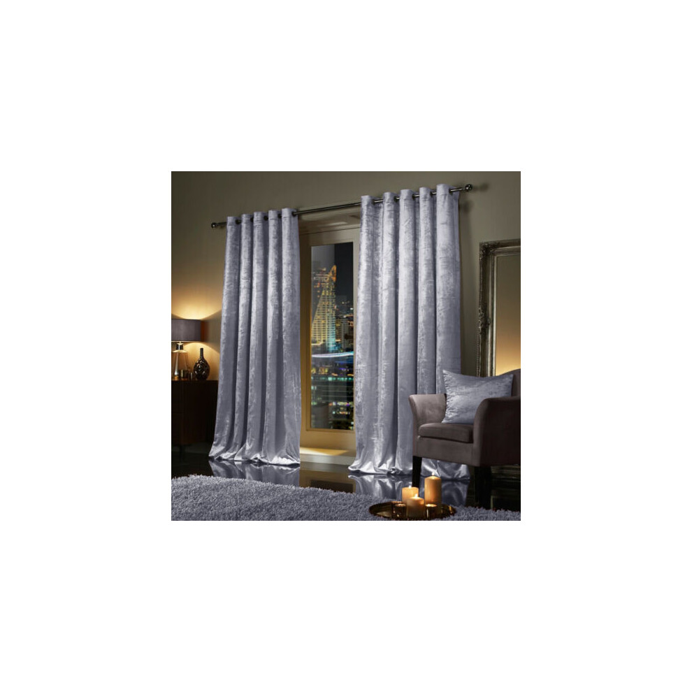 Supreme Bedding Ltd (66" X 72" (168Cm X 183Cm), ) Luxury Velvet Curtains Ready Made Eyelet Ring Top Grey