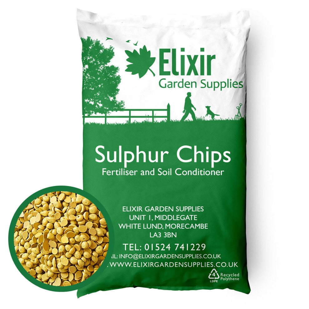 (Bag, 25kg) Elixir Gardens | Sulphur Chips Garden Fertiliser | Correct Soil pH | 500g -25kg in Bag or Tub