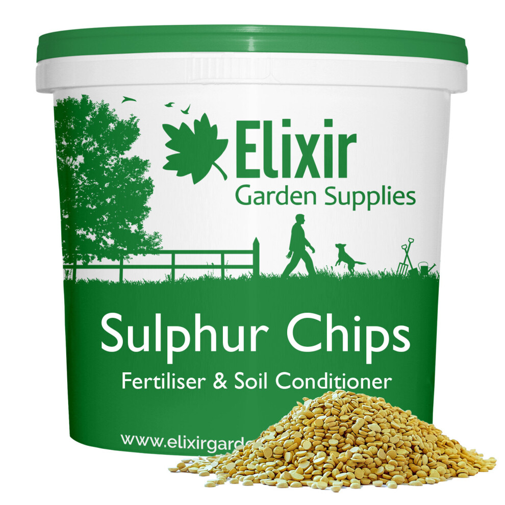 Elixir Garden Supplies (Tub, 20Kg) Elixir Gardens | Sulphur Chips Garden Fertiliser | Correct Soil Ph | 500G -25Kg In Bag Or Tub