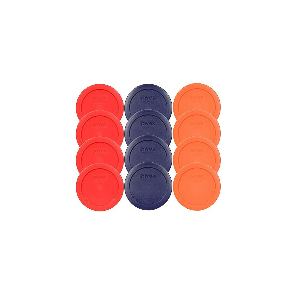 Pyrex 7200-PC 2 Cup (4) Dark Blue 1113764 & (4) Orange 1113762 & (4) Red 1113763 Lid (12-Pack)