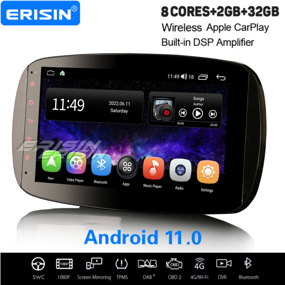 9" 32Gb Android 11 Carplay Car Stereo Mercedes-Benz Smart Dab+ Satnav Obd2 Wifi Bluetooth Dvb-T Tpms 737655236149