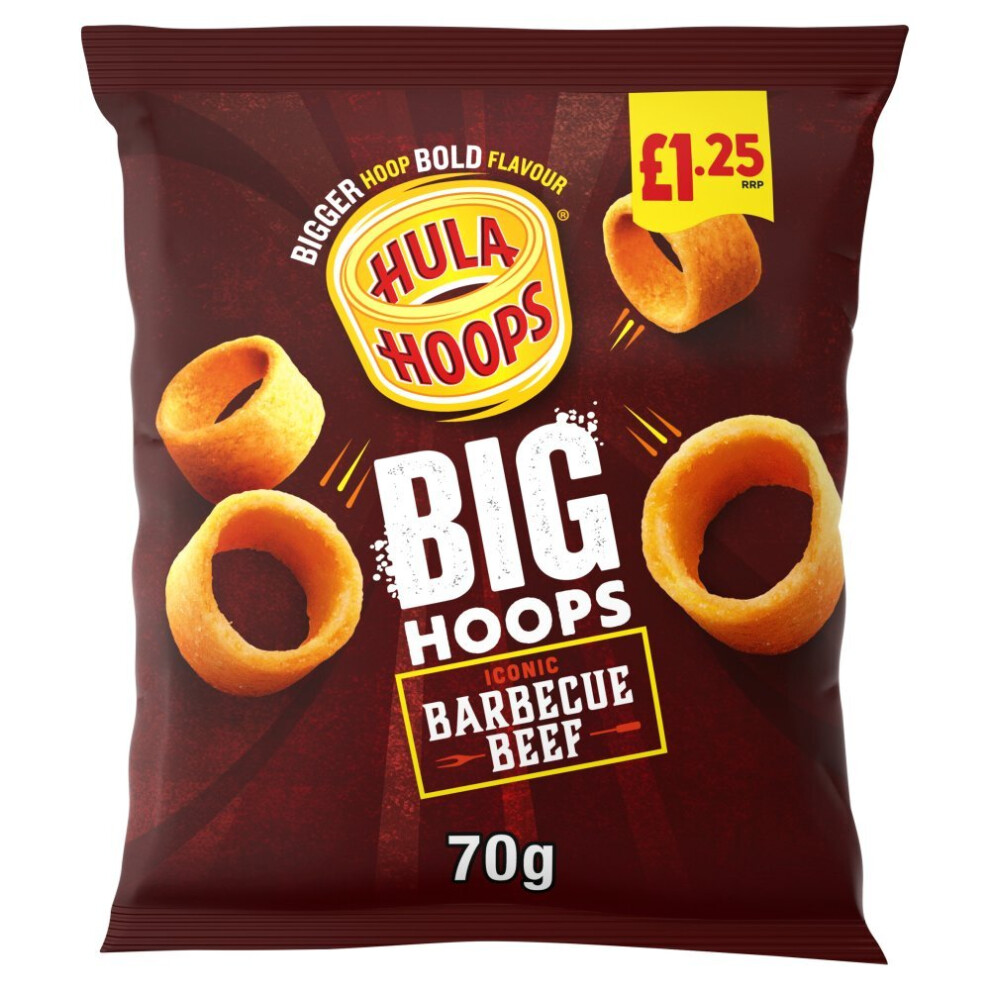 Hula Hoops Big Hoops Bbq Beef Crisps 70G (Pack Of 20)
