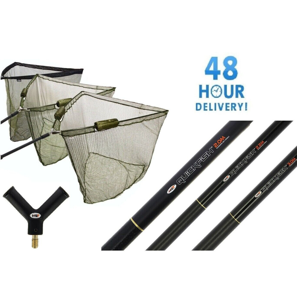 (36" net + 2m Travel Pole) NGT 36" 42" 50" Specimen Net Fishing Bag NGT 2m 2.2m or 3m Pole MULTIPLE LISTING