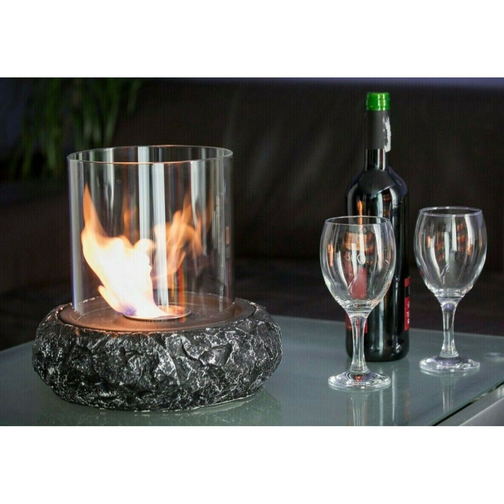 Bio Ethanol Fireplace Round Indoor Outdoor Camping Glass Top Burner Safe Steel