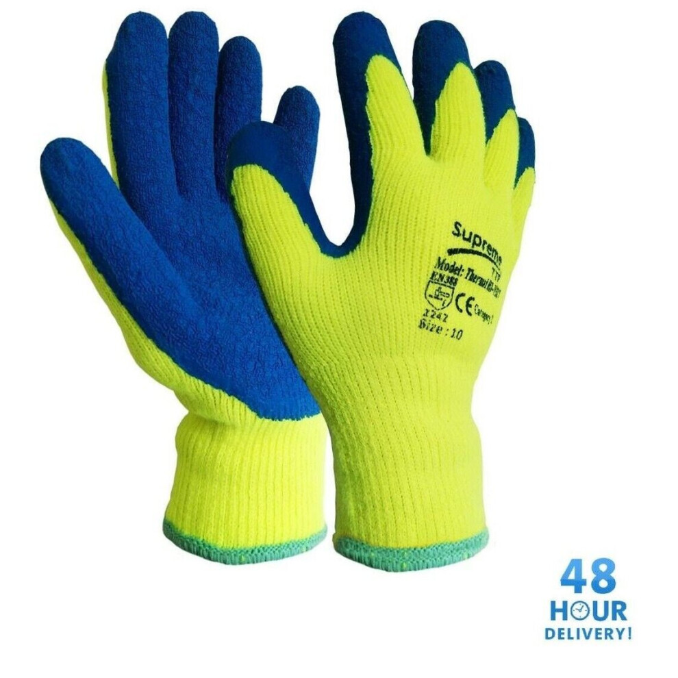 (6, L) PREMIUM Hi Viz Thermal Winter Builders Latex Work Gloves Gardening Construction