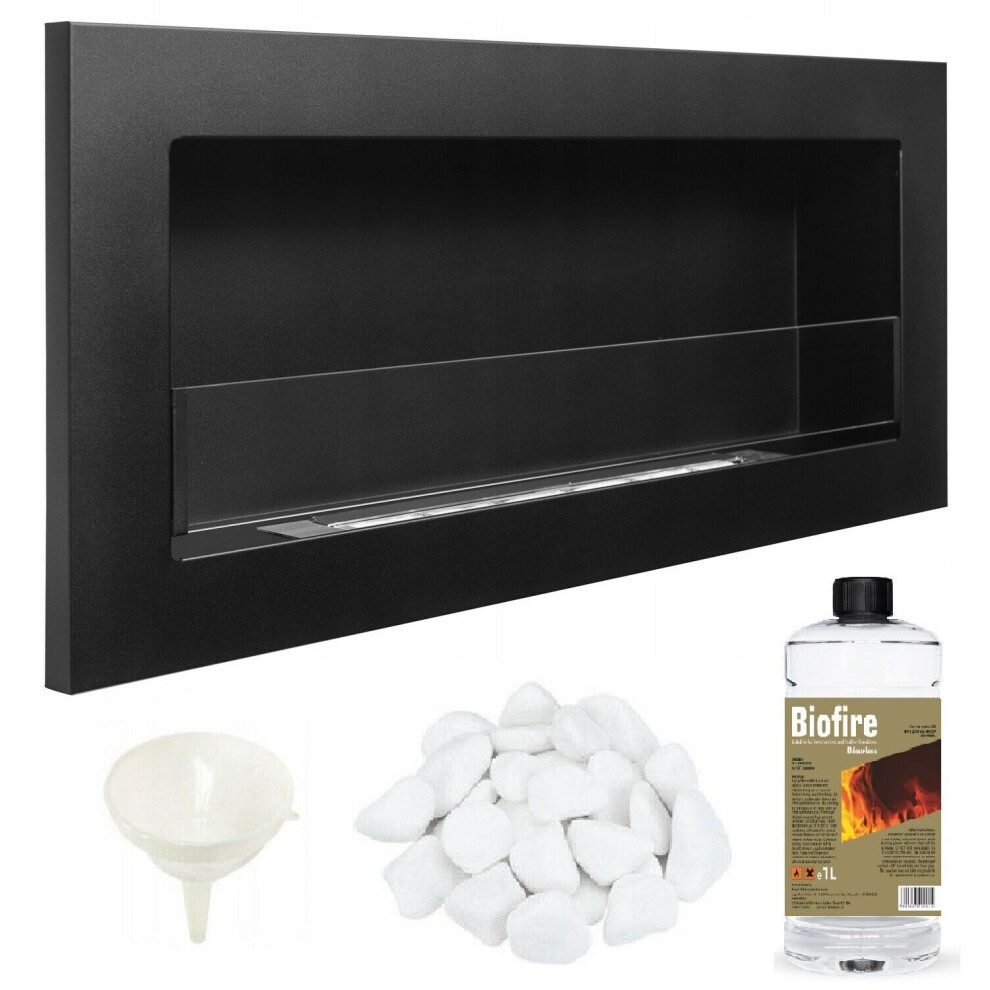 Bioethanol Wall mounted Fireplace Black Matt Bio Ethanol 800mm 80cm with glass