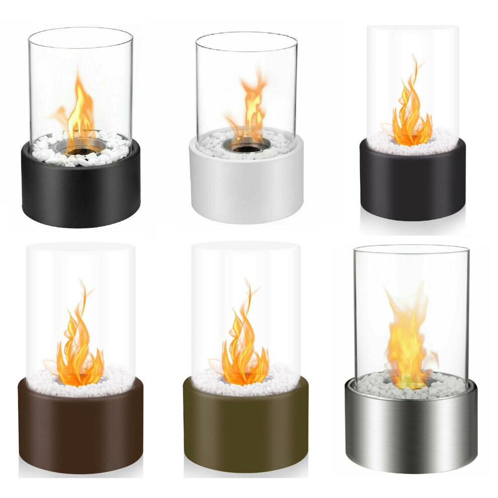 (White) Bio Ethanol Fireplace Indoor Outdoor Camping Glass Top Burner Fire Katy 6 colour