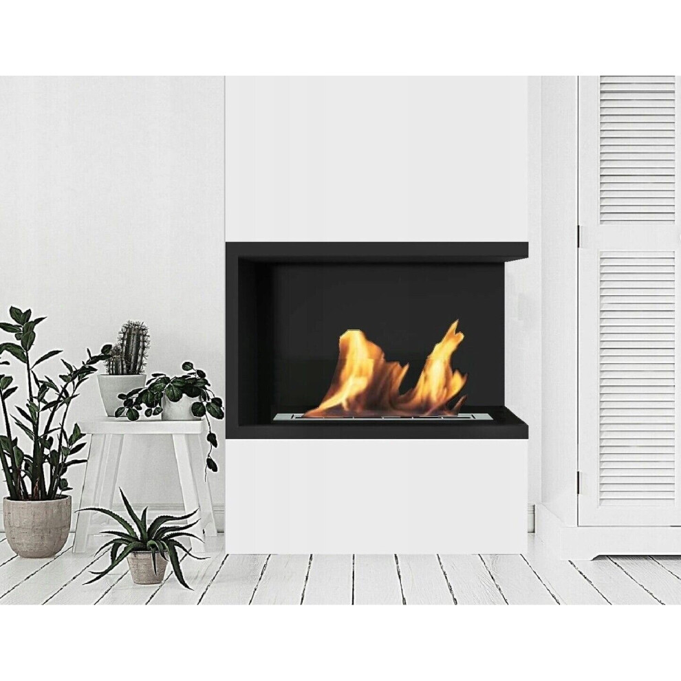 (700mm, Left Sided) Bio Ethanol Fireplace Biofire Fire B2C Professional Corner Unit BLACK WITH GLASS