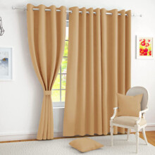 (90" width x 90" drop, Beige) Luxury Insulated Heavy Thermal Blackout Eyelet Curtains Ring Top Ready Made Pair Window Panel Free Tieback 2PC Curtain For Living Room Bedroom