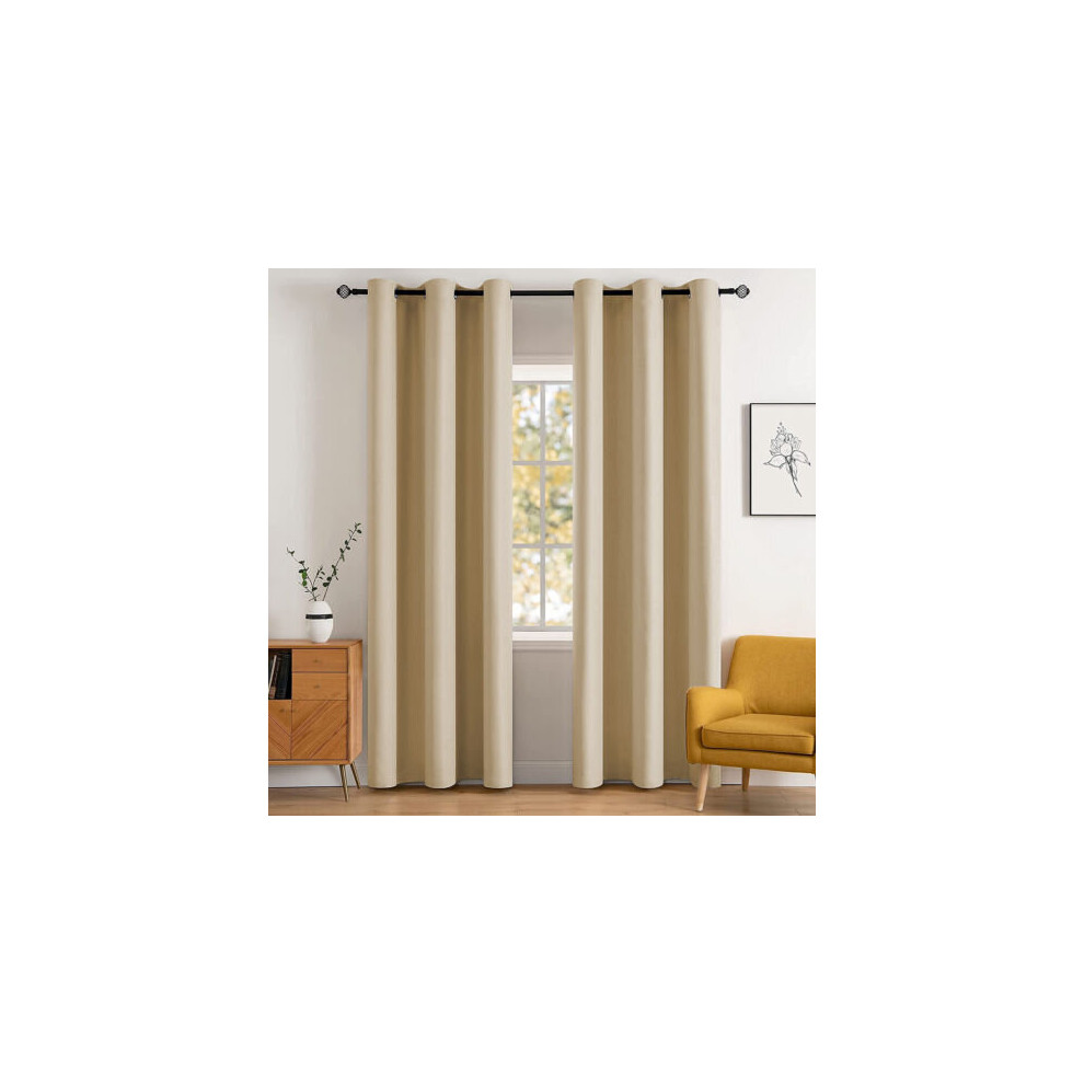 (66" width x 84" drop (Single Panel), Cream) Luxury Insulated Heavy Thermal Blackout Eyelet Curtains Ring Top Ready Made Pair Window Panel Free Tieback 2PC Curtain For Living Room Bedroom