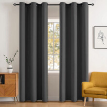 (90" width x 90" drop, Dark Grey) Luxury Insulated Heavy Thermal Blackout Eyelet Curtains Ring Top Ready Made Pair Window Panel Free Tieback 2PC Curtain For Living Room Bedroom