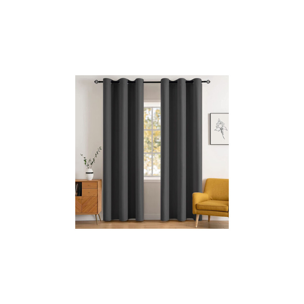 (90" width x 90" drop, Dark Grey) Luxury Insulated Heavy Thermal Blackout Eyelet Curtains Ring Top Ready Made Pair Window Panel Free Tieback