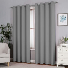 (66" width x 54" drop, Light Grey) Luxury Insulated Heavy Thermal Blackout Eyelet Curtains Ring Top Ready Made Pair Window Panel Free Tieback 2PC Curtain For Living Room Bedroom