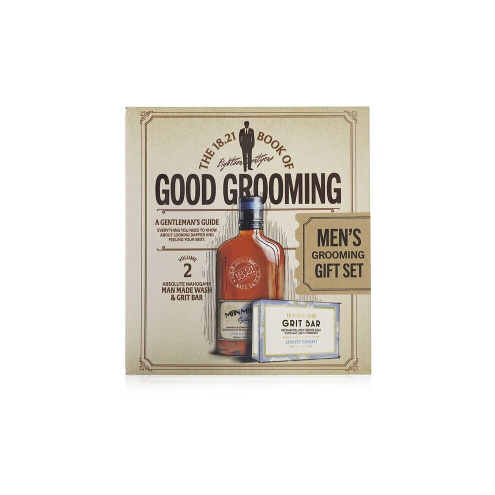 18.21 Man Made Book Of Good Grooming Gift Set Volume 2: Absolute Mahogany (Wash 532Ml + Grit Bar 198G ) 2Pcs
