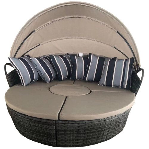(160cm) 5 Piece Rattan Round Sofa Daybed Canopy Set