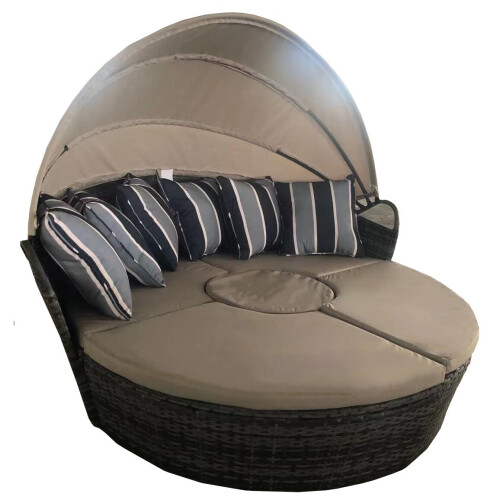 (160cm) 5 Piece Rattan Round Sofa Daybed Canopy Set 1