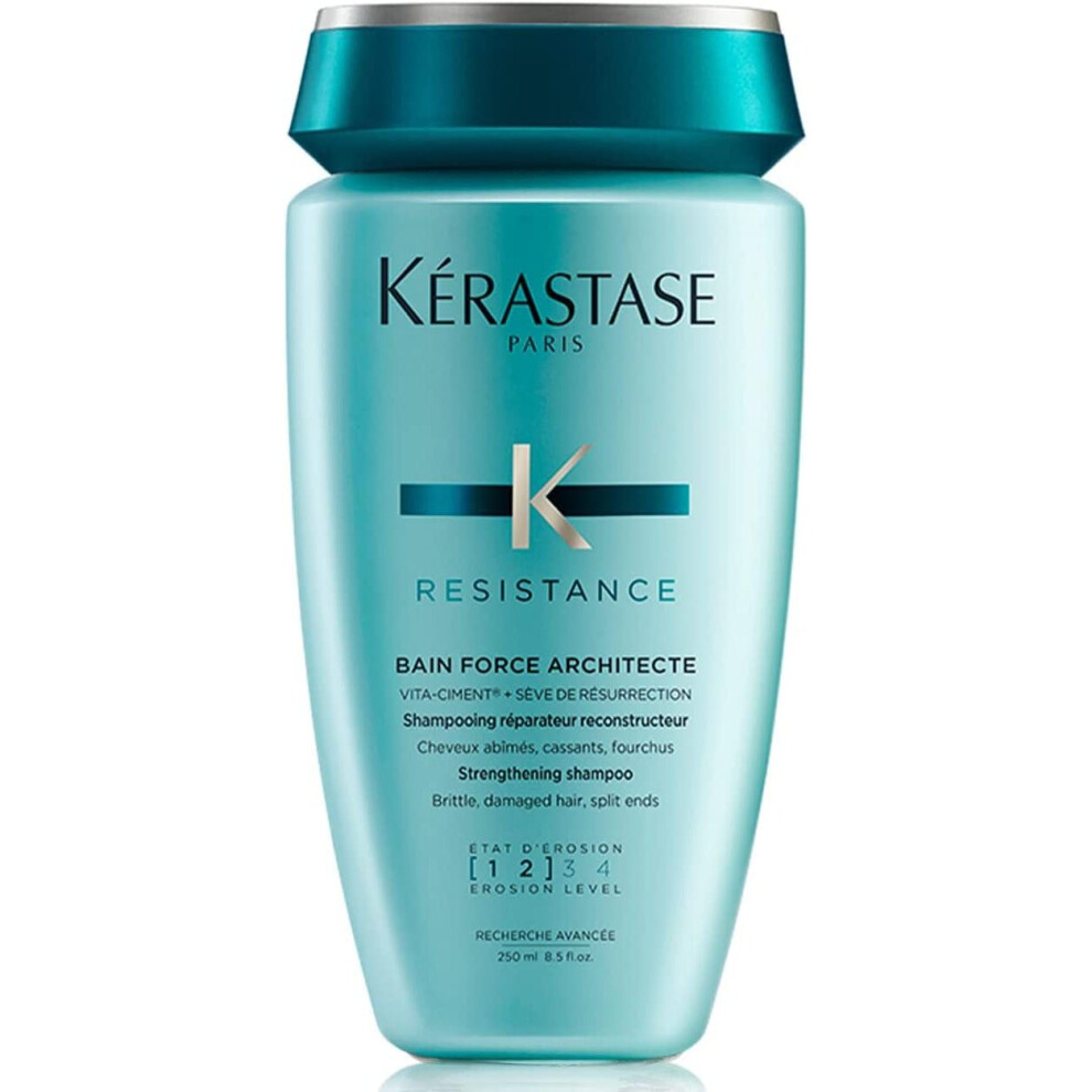 Krastase Resistance, Gentle Strengthening Shampoo, For Brittle, Damaged Hair & Split Ends, With Vita-Ciment Complex, Bain Force Architecte, 250ml