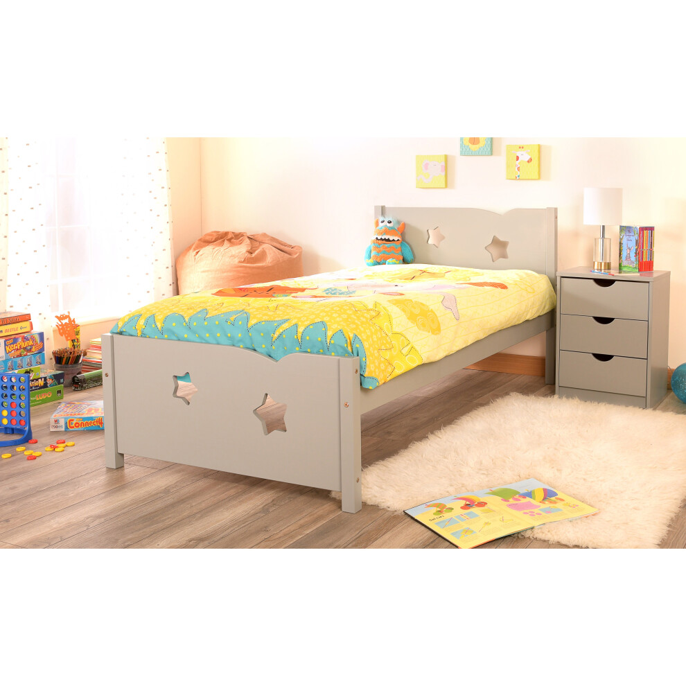 (Grey, Lucy Mattress) Single 3ft Childrens Wooden Star Bed Frame Pink Grey Or Blue