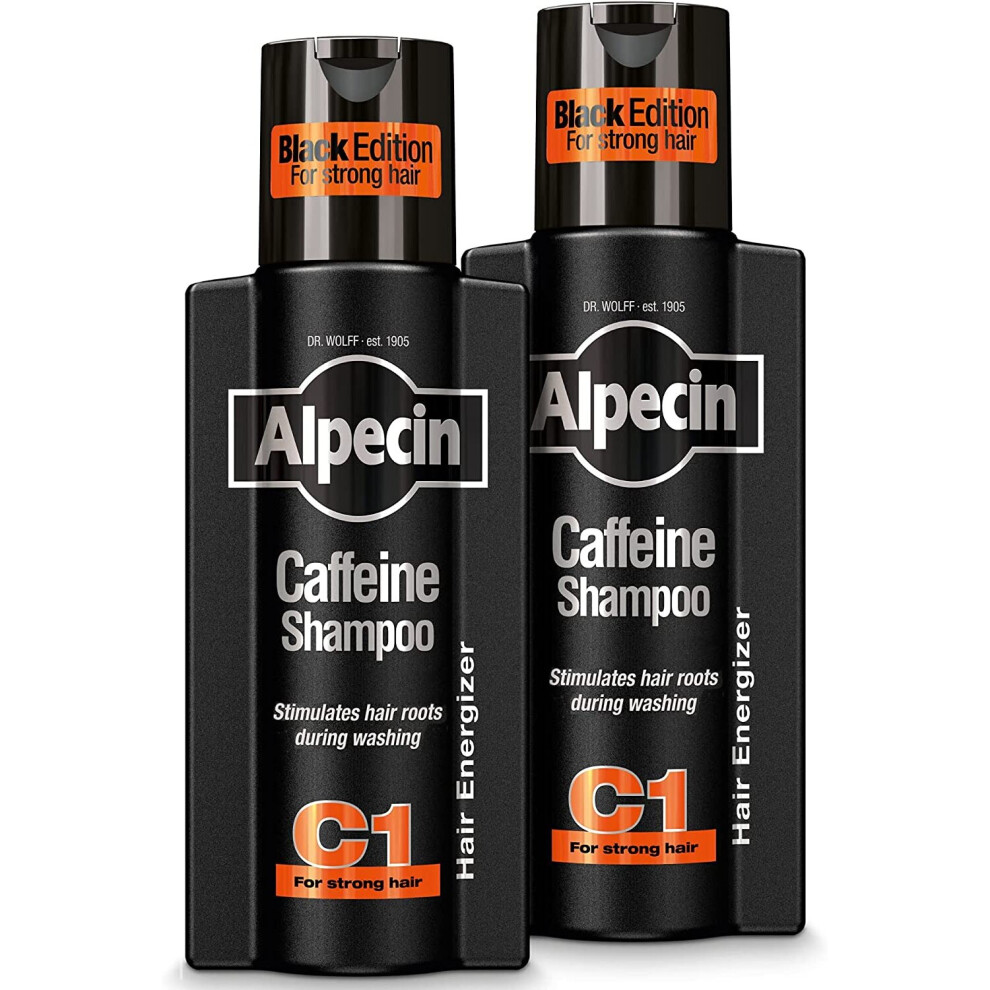 Alpecin Black Mens Shampoo with new Fragrance 2x 250ml | Hair Growth Shampoo | Men Shampoo for Natural Strong Hair | Hair Care for Men Made in Germany