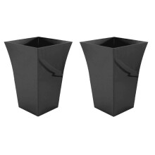 2 Tall Black Flared Milano Planters - Plastic Indoor/Outdoor Plant Pots, 44cm Tall, Top 29x29 cm, Base 19x19 cm