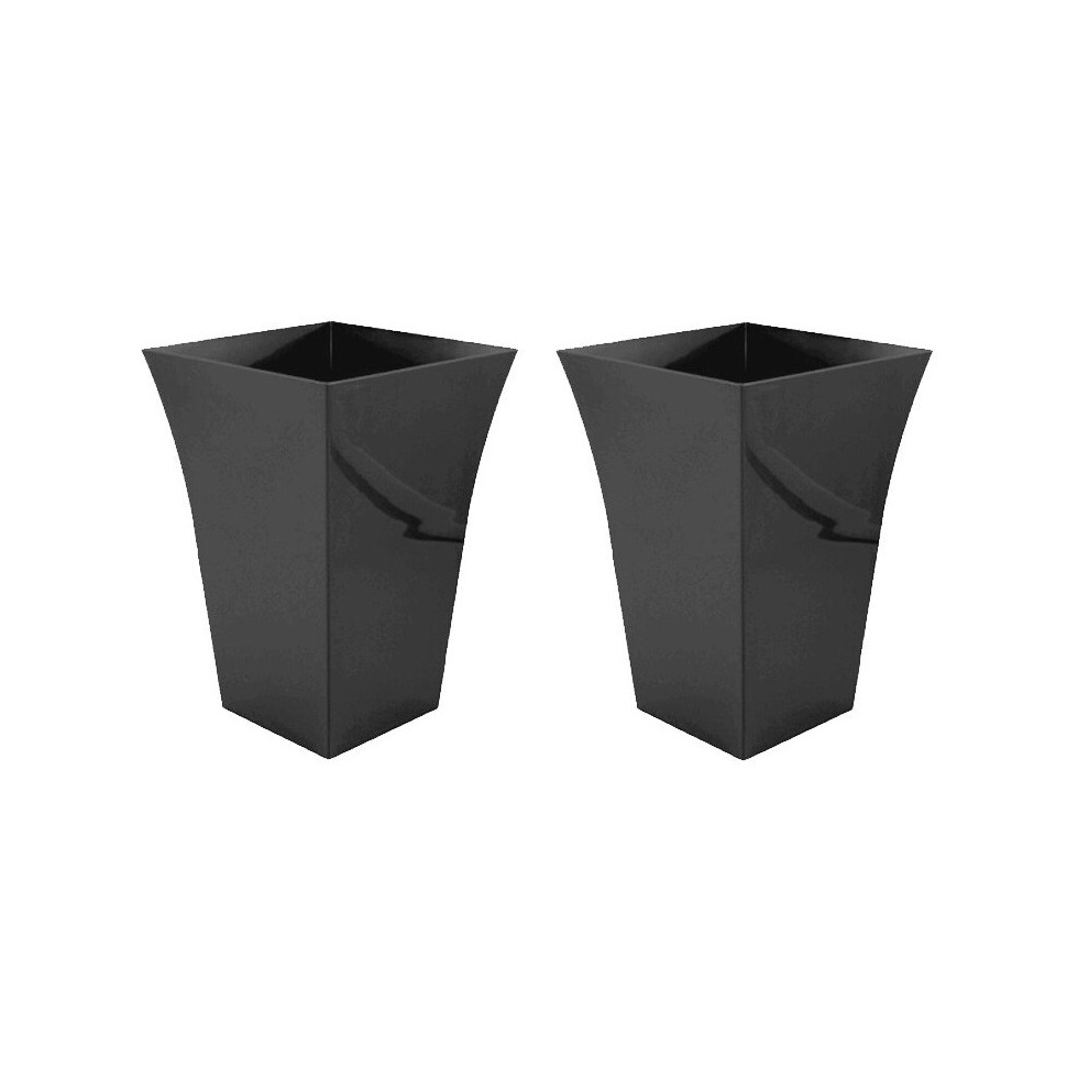 2 Tall Black Flared Milano Planter Plastic Plant Pot Indoor Outdoor
