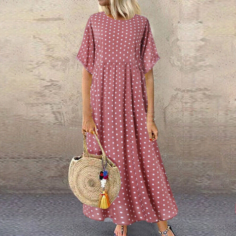 (Ou, XL / UK 12-14) Women's Cute Dress Short Sleeve Plaid Casual Loose Summer Maxi Dress Plus Size