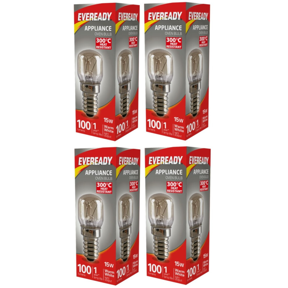 4 x Appliance Oven Bulb 15W Warm White 100 Lumens 240V Heat Resistant