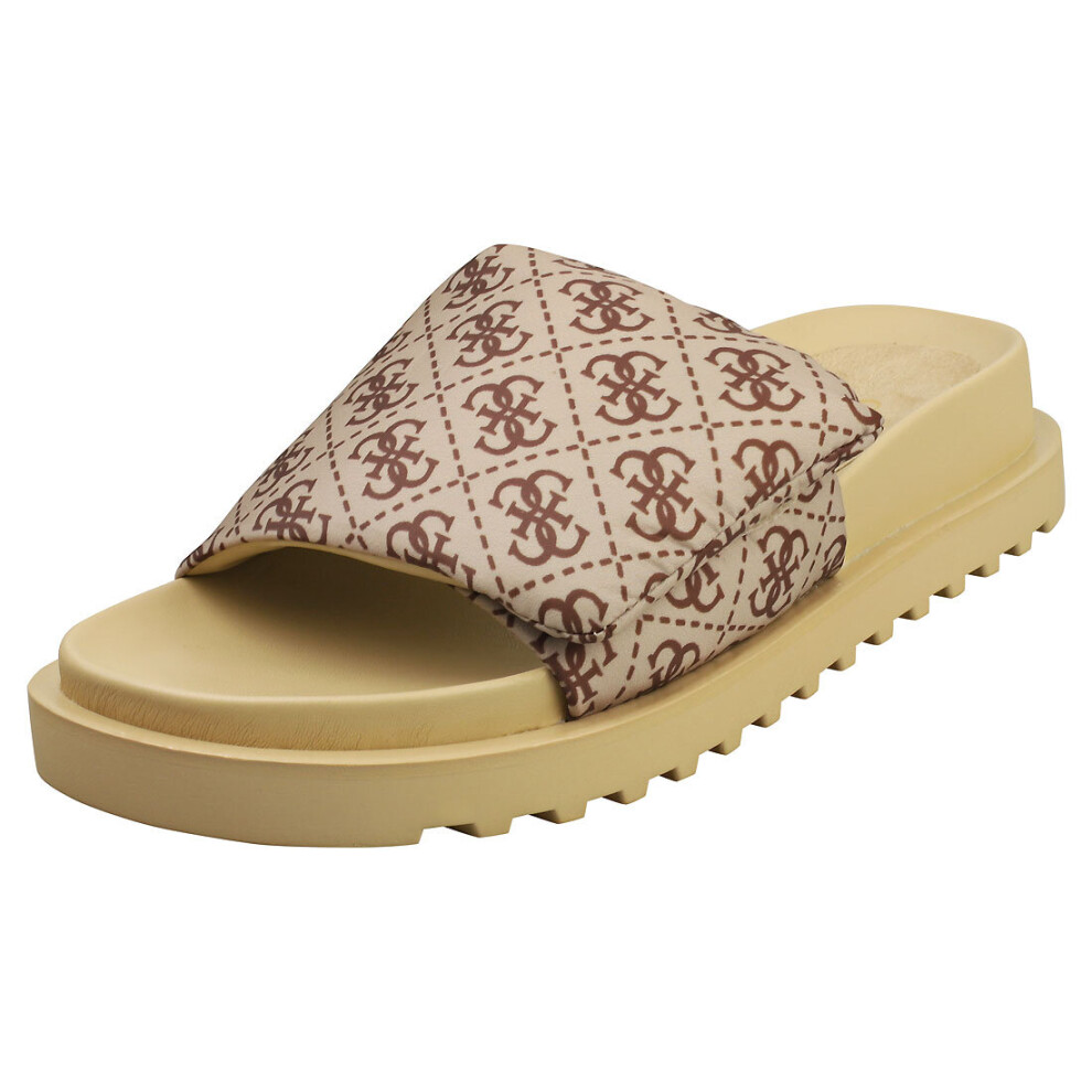 (5) Guess Fabetzy 4g Logo Womens Slide Sandals in Beige Brown