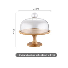 ( 6) Ceramic Wooden Bottom High Foot Cake Plate Glass Cover Tray European Fruit Plate With Lid Cake Stand