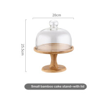 ( 5) Ceramic Wooden Bottom High Foot Cake Plate Glass Cover Tray European Fruit Plate With Lid Cake Stand