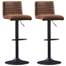 (Matte Suede Brown) Set of 2 Bar Stools Swivel Height Adjustable Chair