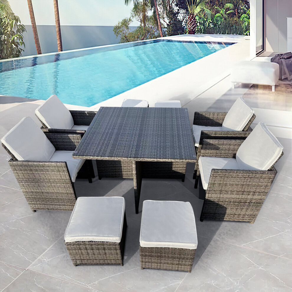 Furniture One Grey (Grey) Seater Rattan Dining Table Cube Set Size 8