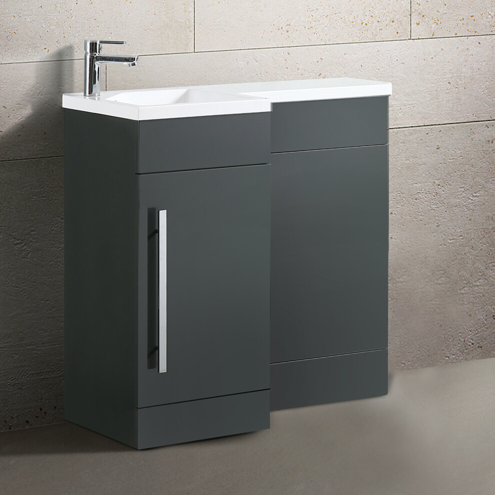 Velanil 900mm L Shape Left Hand Bathroom Grey Basin Vanity & WC Unit