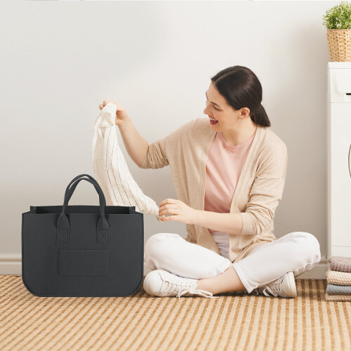 (Black) Vinsani 2 Pack Felt Multifunctional Storage Basket 1