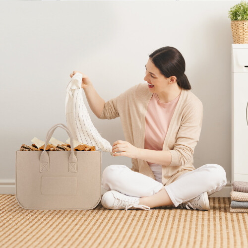 (Beige) Vinsani 2 Pack Felt Multifunctional Storage Basket 2