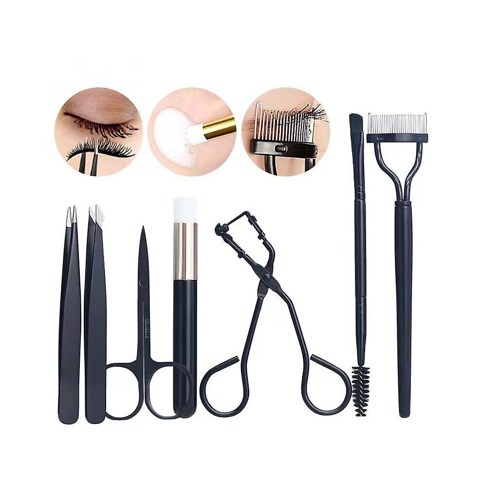(Black) 7pcs Eyelash Curler Set Eyebrow Grooming Kit Eyes Makeup Tools For Women