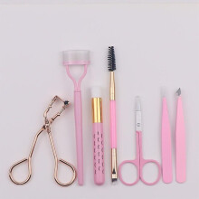 (Pink) 7pcs Eyelash Curler Set Eyebrow Grooming Kit Eyes Makeup Tools For Women