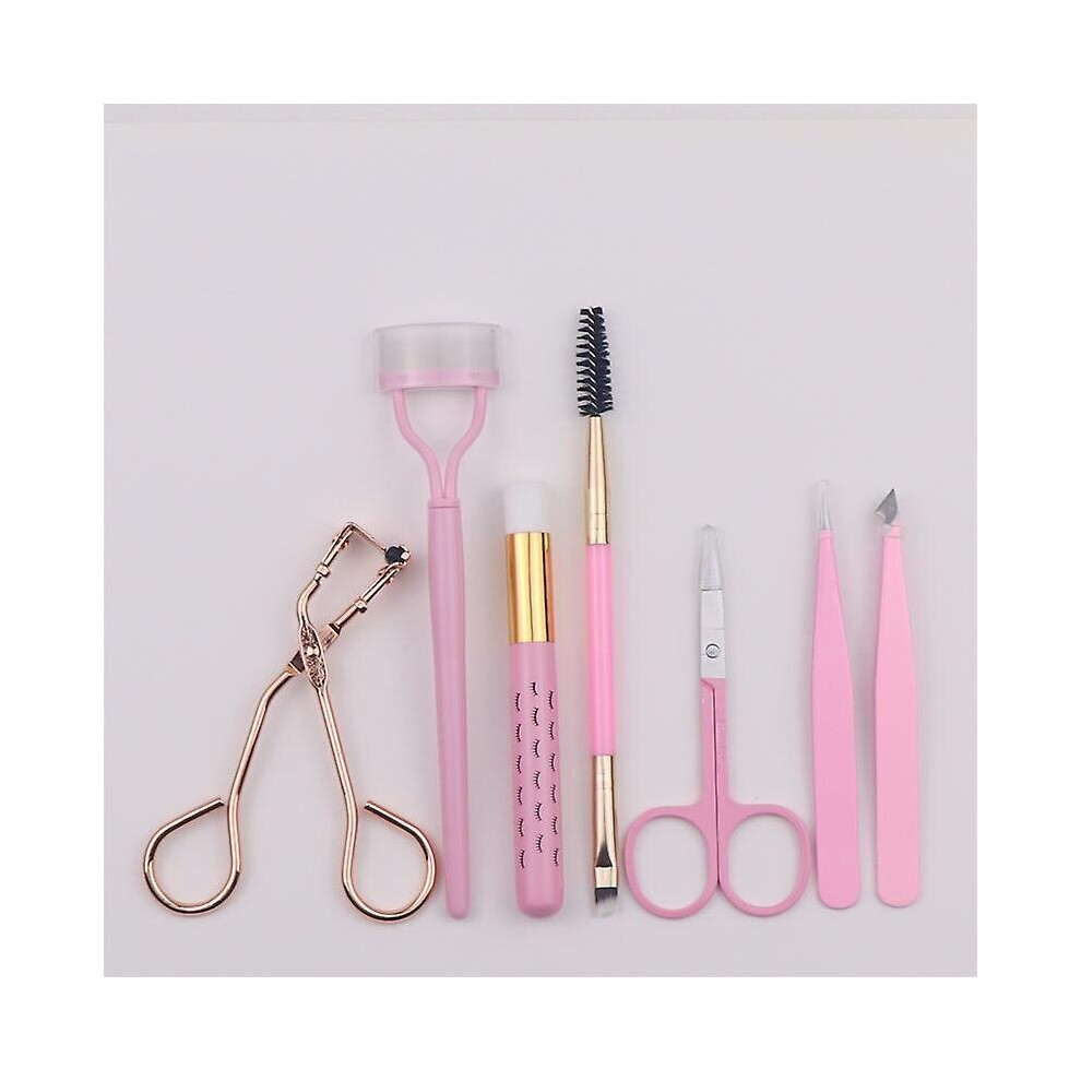 (Pink) 7pcs Eyelash Curler Set Eyebrow Grooming Kit Eyes Makeup Tools For Women