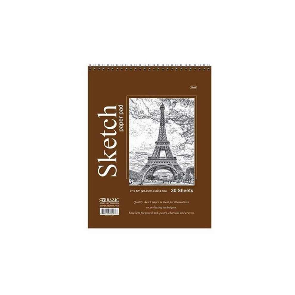 Bazic 5044   30 Ct. 9" X 12" Top Bound Spiral Premium Sketch Pad Case of 48-image-OPC-PBCJR68-NEW