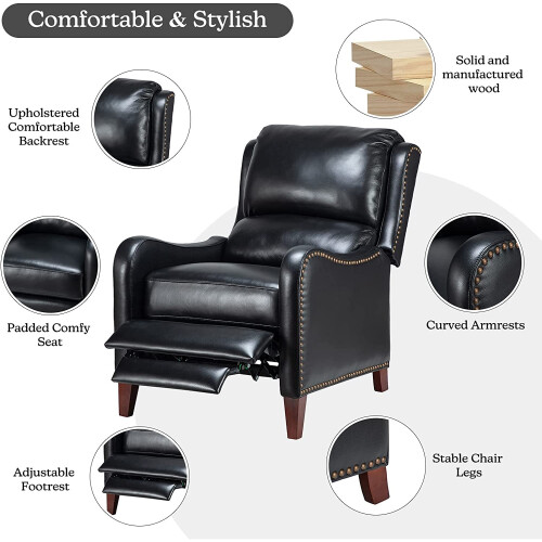 (Black) Pushback Recliner Chair Leather Effect Armchair 2