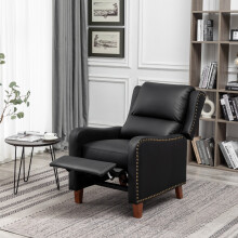 (Black) Pushback Recliner Chair Leather Effect Armchair