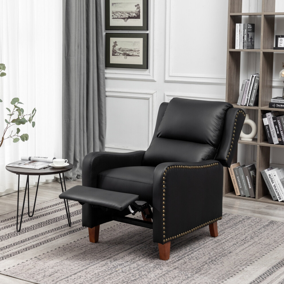 (Black) Pushback Recliner Chair Leather Effect Armchair