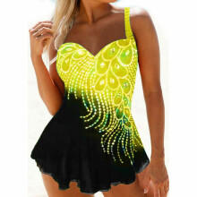 (Yellow, XL = UK 14) Womens Plus Size Padded Swimwear Bikini Beachwear