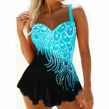 (Blue, 5XL = UK 22) Womens Plus Size Padded Swimwear Bikini Beachwear